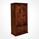 ONIJA  Solid Sheesham Wood Almirah/Wardrobe with Four Doors for Bedroom, Natural Honey Finish
